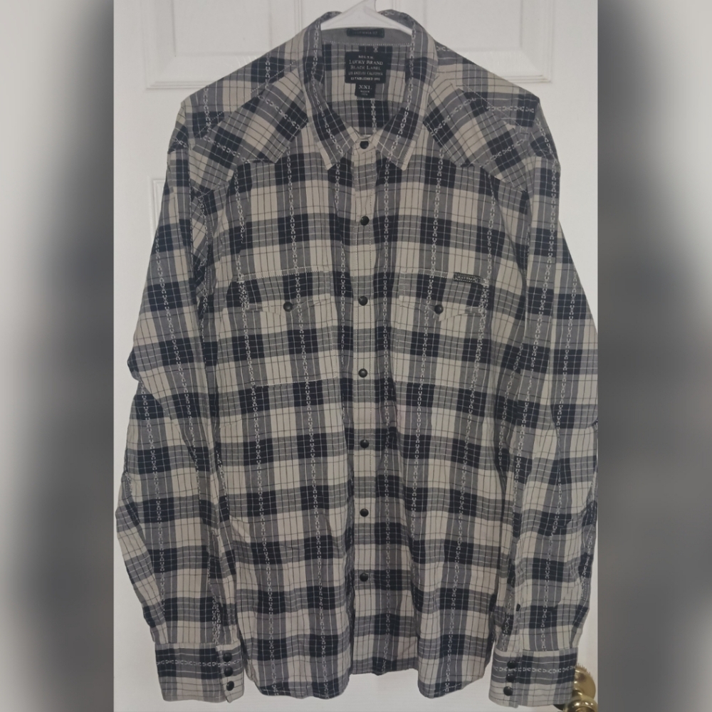 Lucky Brand Black Label California Fit Gray Snap Front Shirt 2XL Western